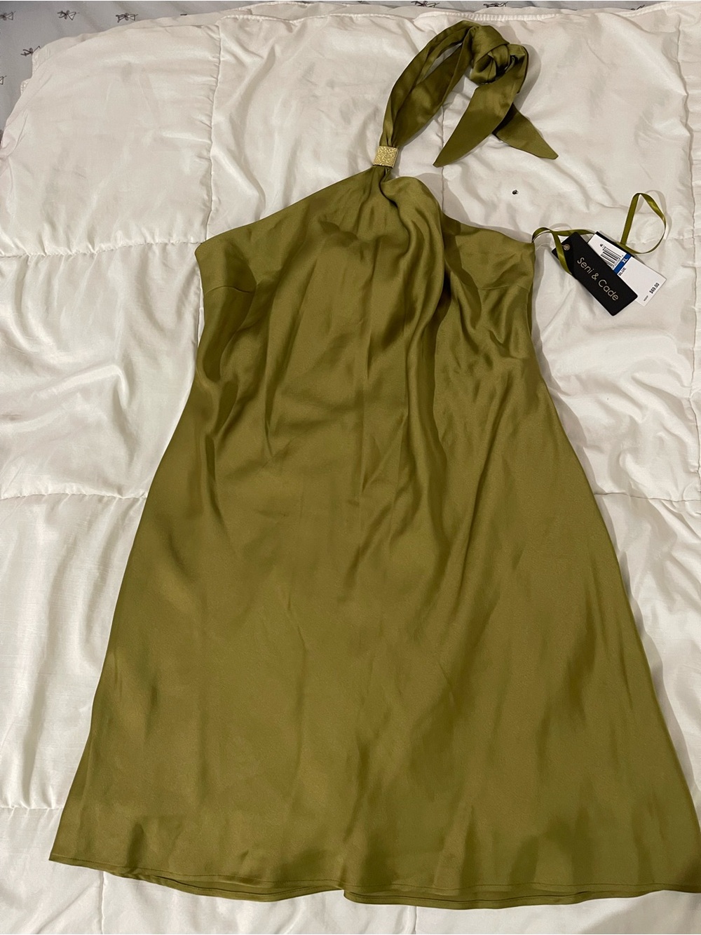 Olive Green One-Shoulder Halter Dress